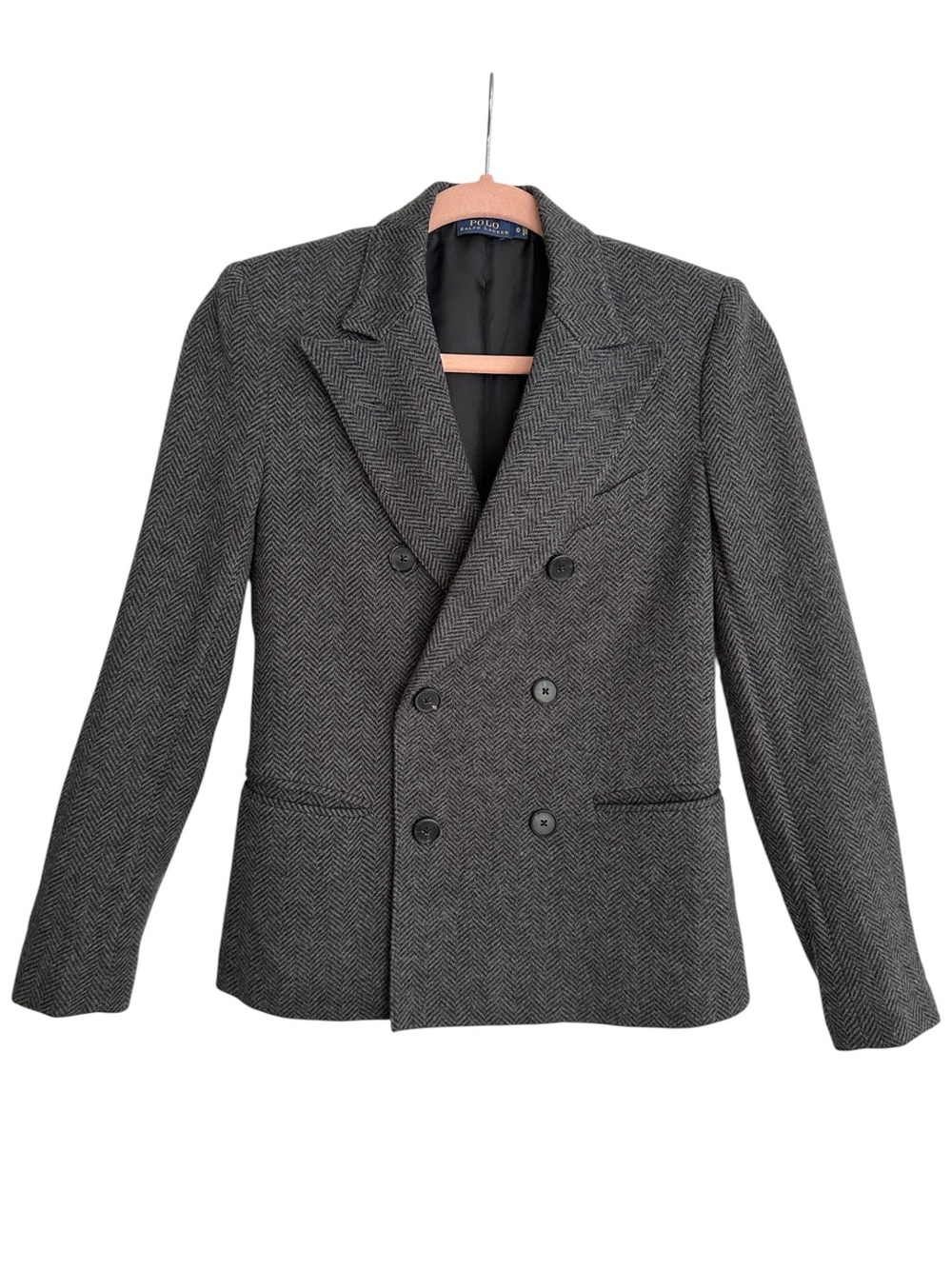 POLO Ralph Lauren Double-Breasted Herringbone Blazer Wool Blend Old Money Size 0